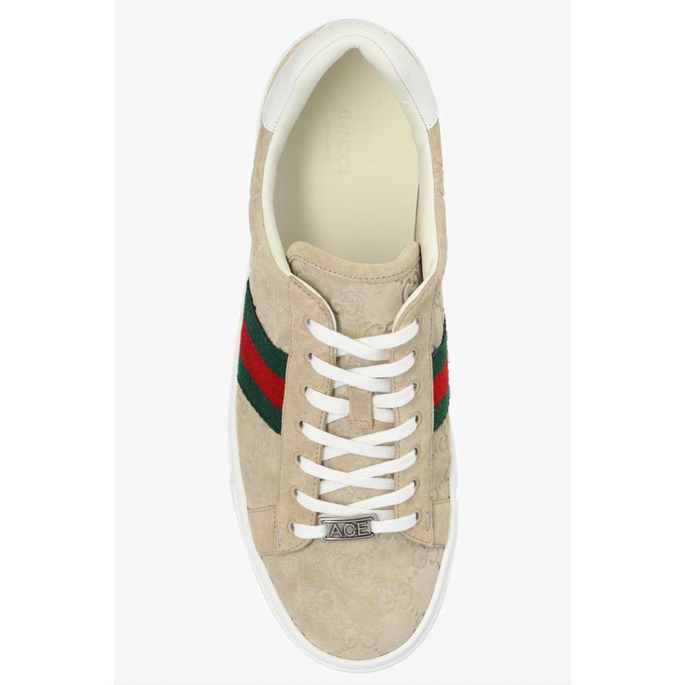 Gucci Ace Web GG Logo Oatmeal Beige Suede Flat Low Top Trainer Sneakers 41 - Picture 13 of 16